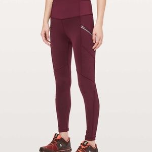 Lululemon size 6 Toasty Tech Tight II in Garnet Maroon fleece-lined leggings